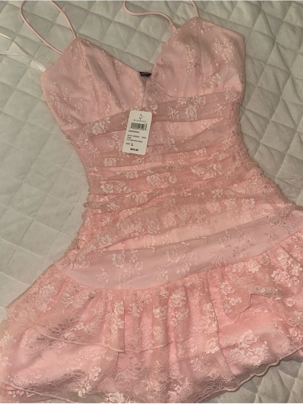 Windsor Pink Lace Slip Dress with Ruffled Hem